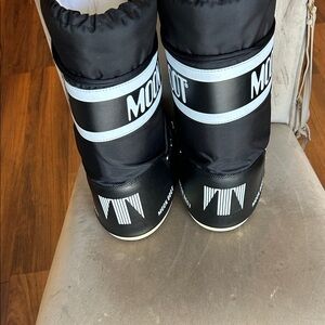 Moon Boot Black and White Classic Logo Snow Boots